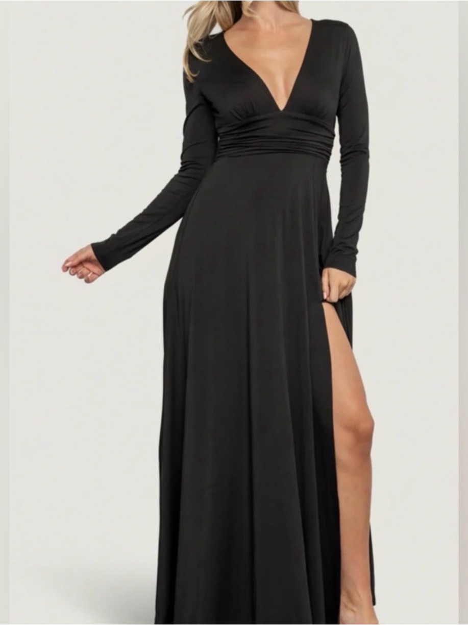Baltic Born Black V-Neck Maxi Dress With Side Slit
